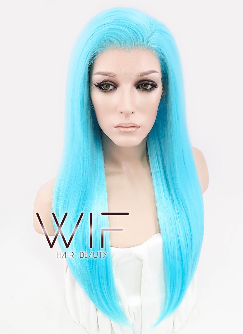 24" Straight Light Blue Lace Front Synthetic Wig LF036