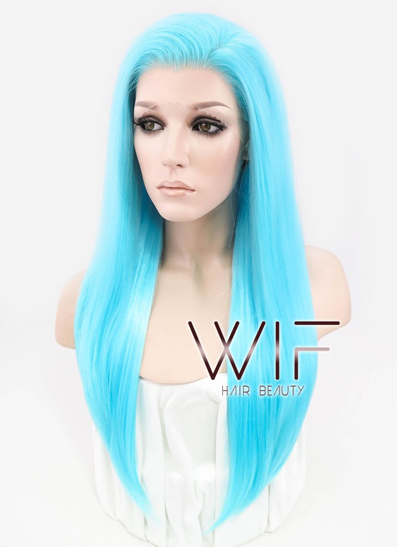 24" Straight Light Blue Lace Front Synthetic Wig LF036