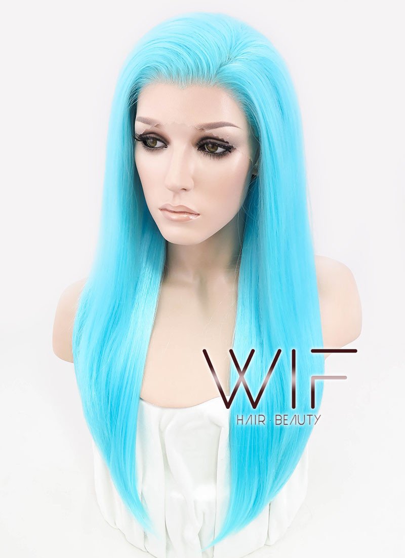 24" Straight Light Blue Lace Front Synthetic Wig LF036