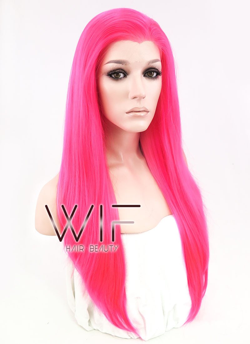 24" Straight Hot Pink Lace Front Synthetic Wig LF038