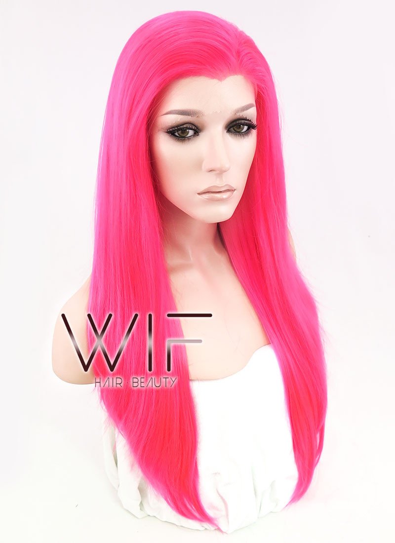 24" Straight Hot Pink Lace Front Synthetic Wig LF038