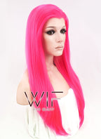24" Straight Hot Pink Lace Front Synthetic Wig LF038