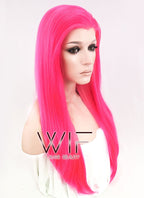 24" Straight Hot Pink Lace Front Synthetic Wig LF038