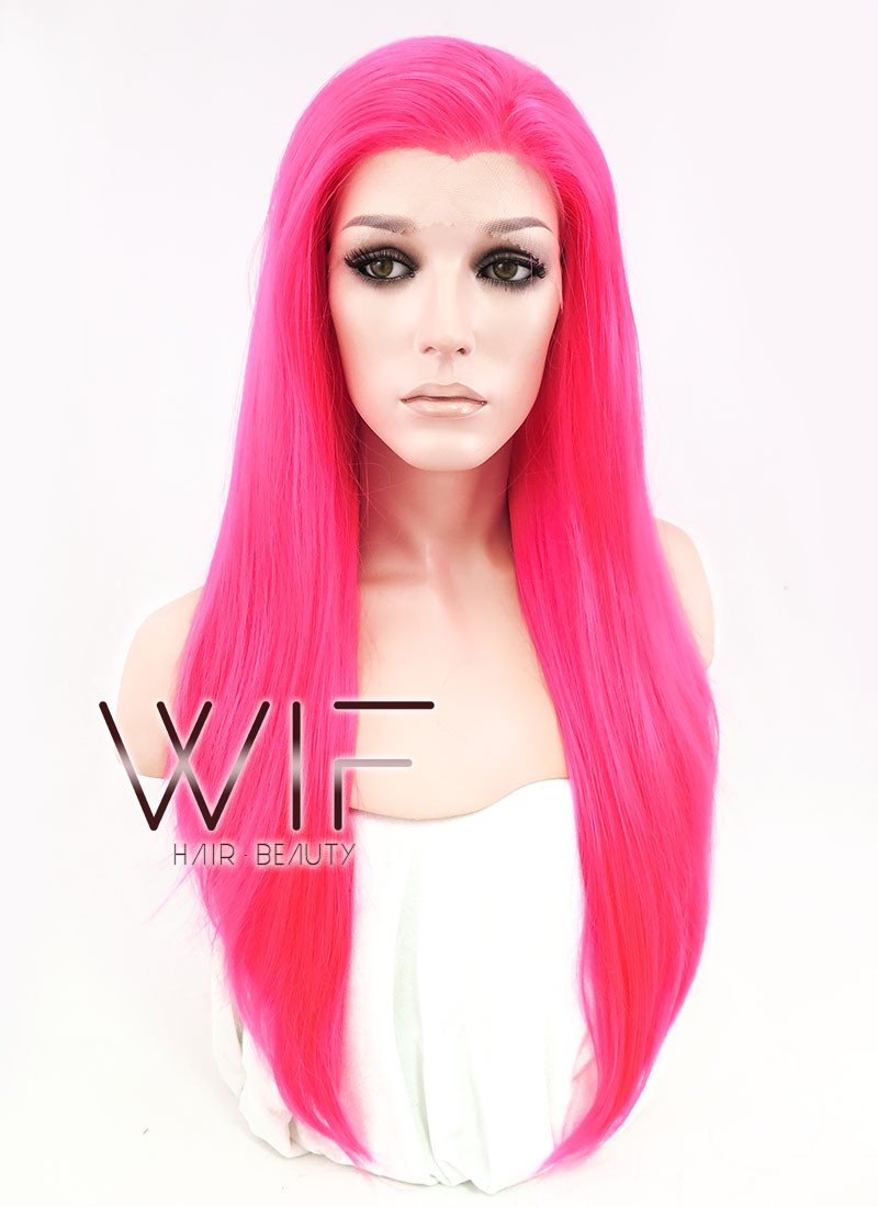 24" Straight Hot Pink Lace Front Synthetic Wig LF038
