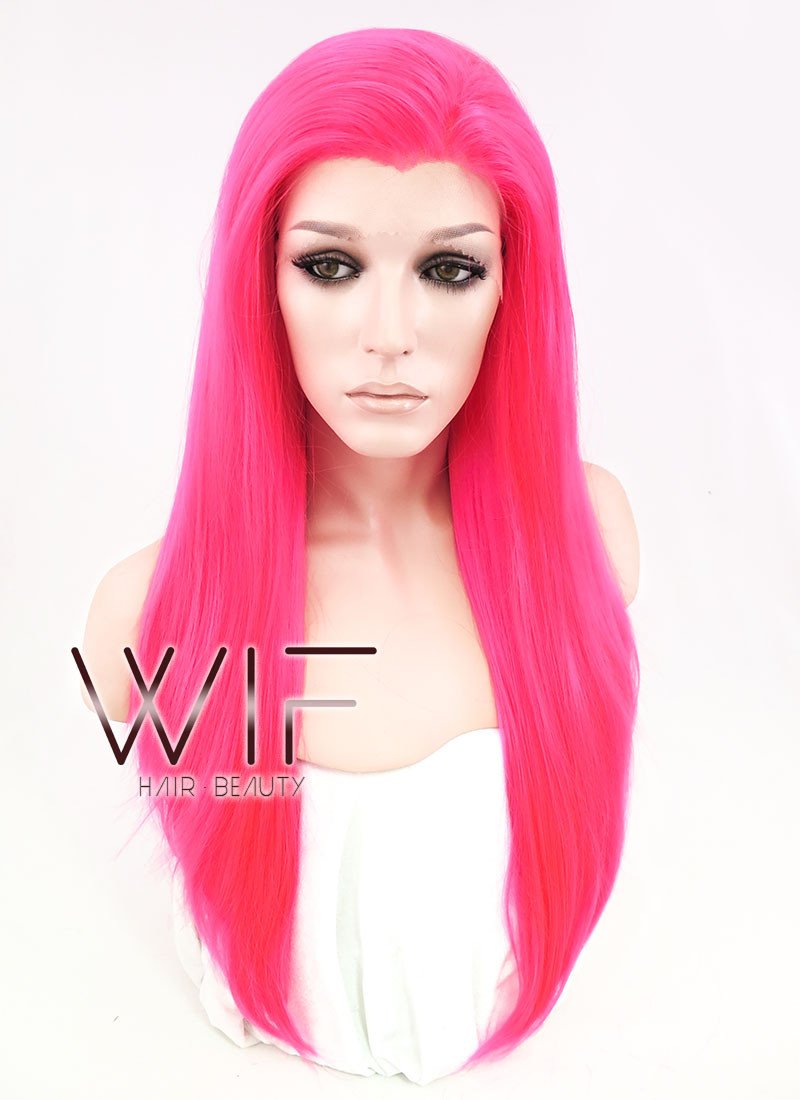 24" Straight Hot Pink Lace Front Synthetic Wig LF038