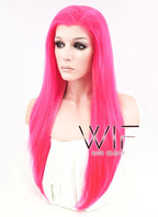 24" Straight Hot Pink Lace Front Synthetic Wig LF038