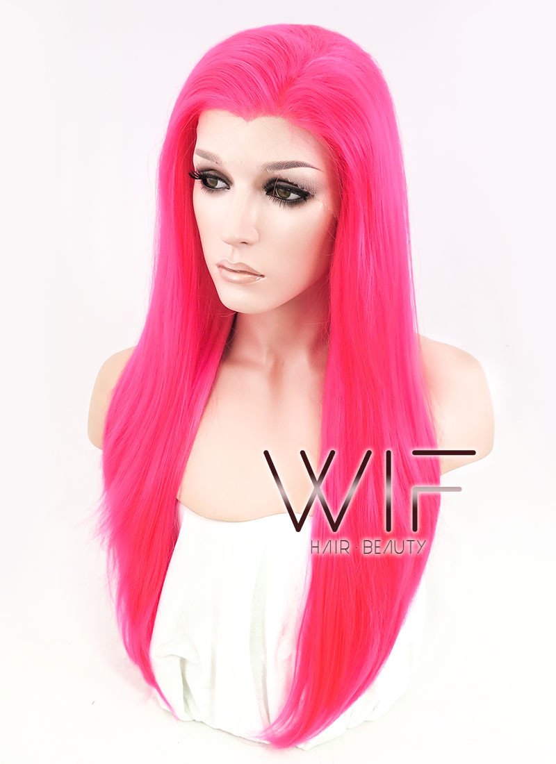 24" Straight Hot Pink Lace Front Synthetic Wig LF038