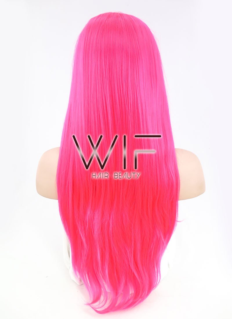 24" Straight Hot Pink Lace Front Synthetic Wig LF038