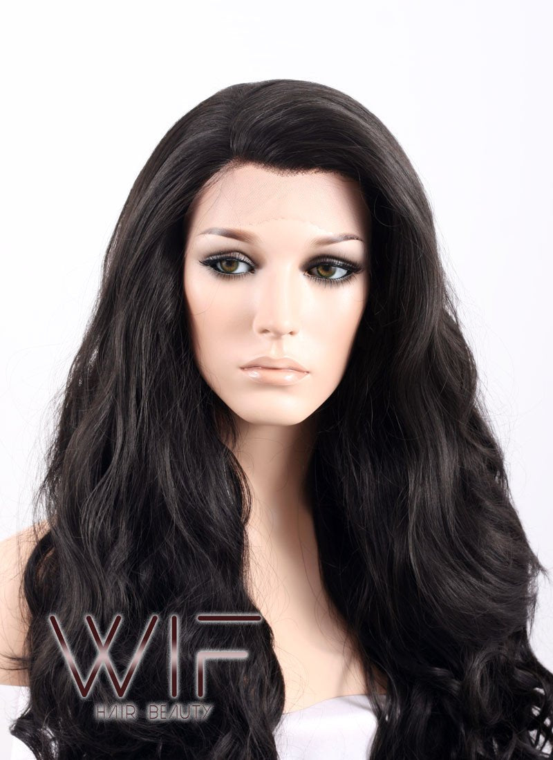 26" Long Curly Natural Black Heat Resistant Lace Front Synthetic Hair Wig LF071