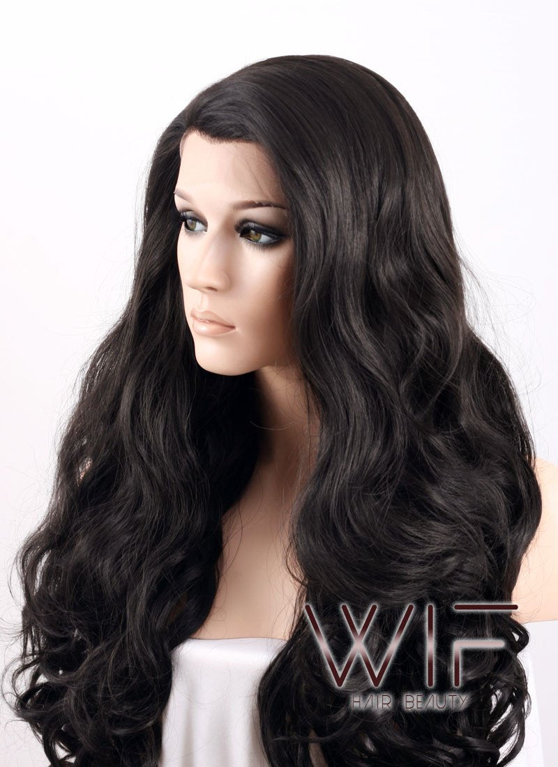 26" Long Curly Natural Black Heat Resistant Lace Front Synthetic Hair Wig LF071
