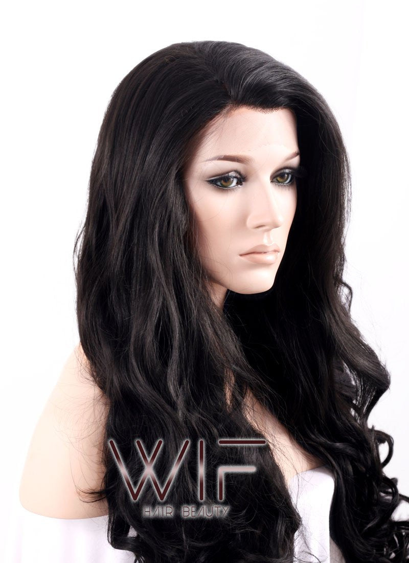 26" Long Curly Natural Black Heat Resistant Lace Front Synthetic Hair Wig LF071