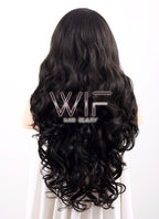 26" Long Curly Natural Black Heat Resistant Lace Front Synthetic Hair Wig LF071