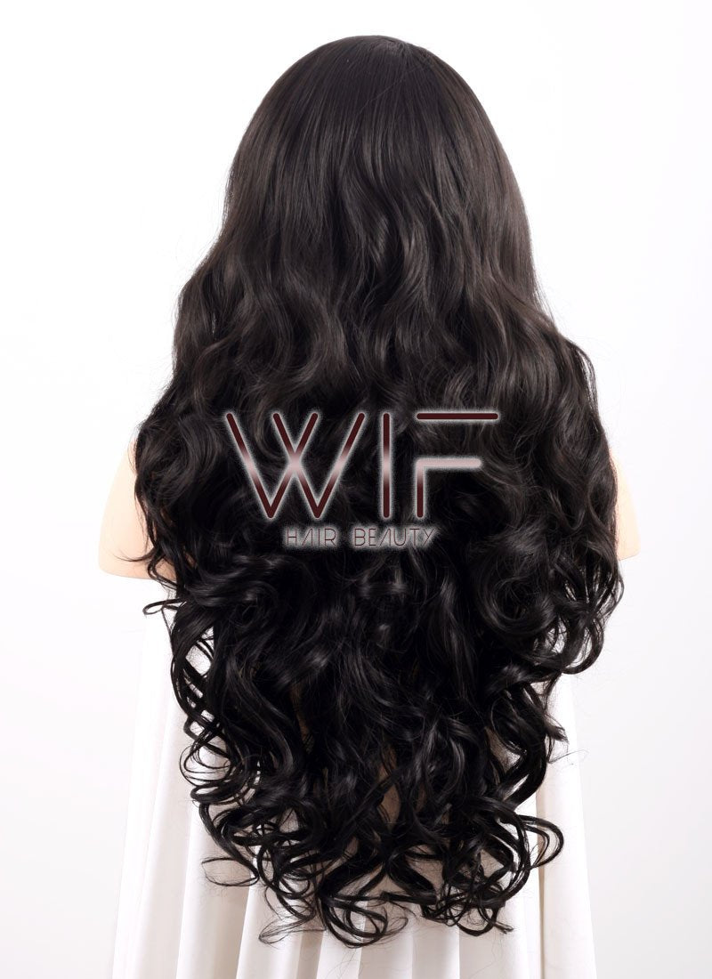 26" Long Curly Natural Black Heat Resistant Lace Front Synthetic Hair Wig LF071