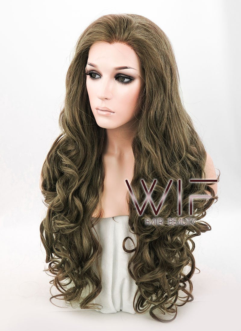 26" Wavy Ash Brown Lace Front Synthetic Wig LF076