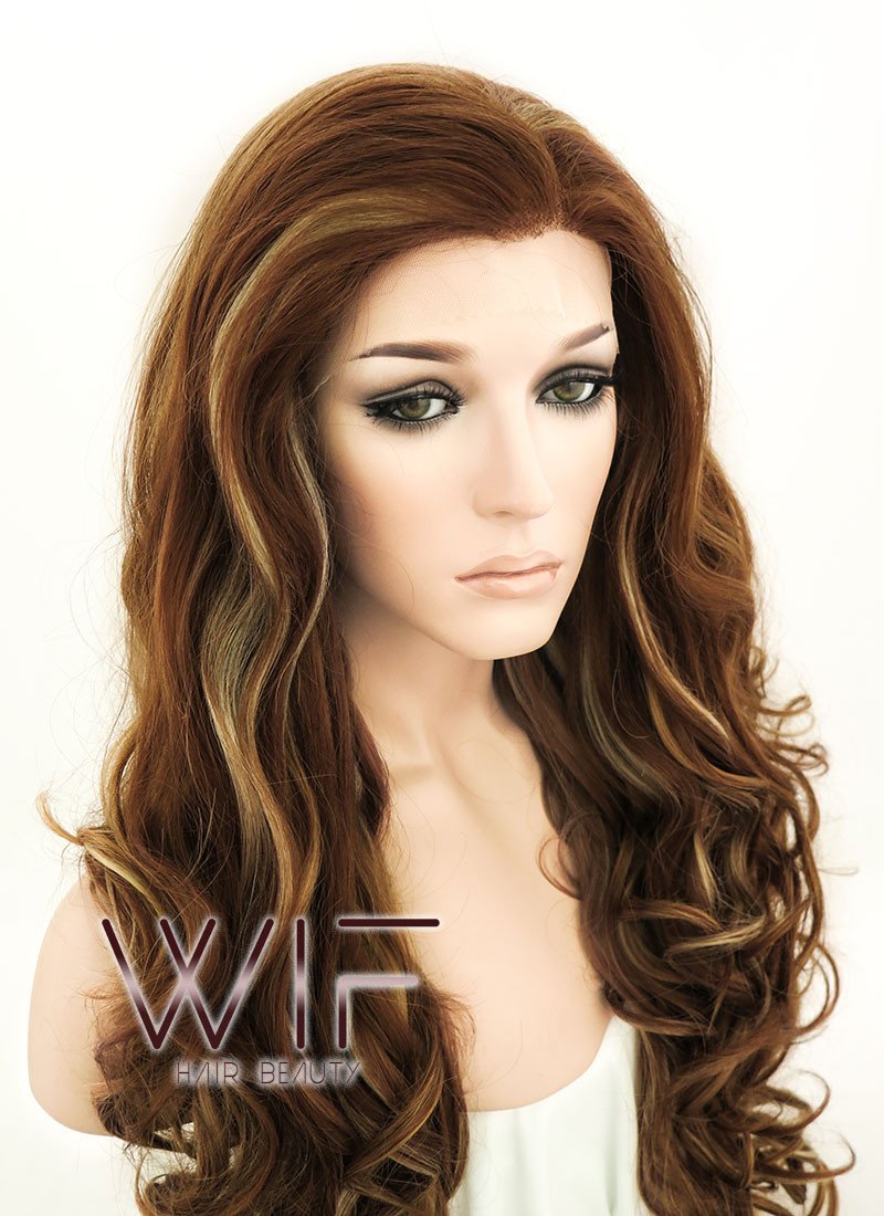 26" Wavy Brown Mixed Blonde Lace Front Synthetic Wig LF083
