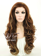 26" Wavy Brown Mixed Blonde Lace Front Synthetic Wig LF083