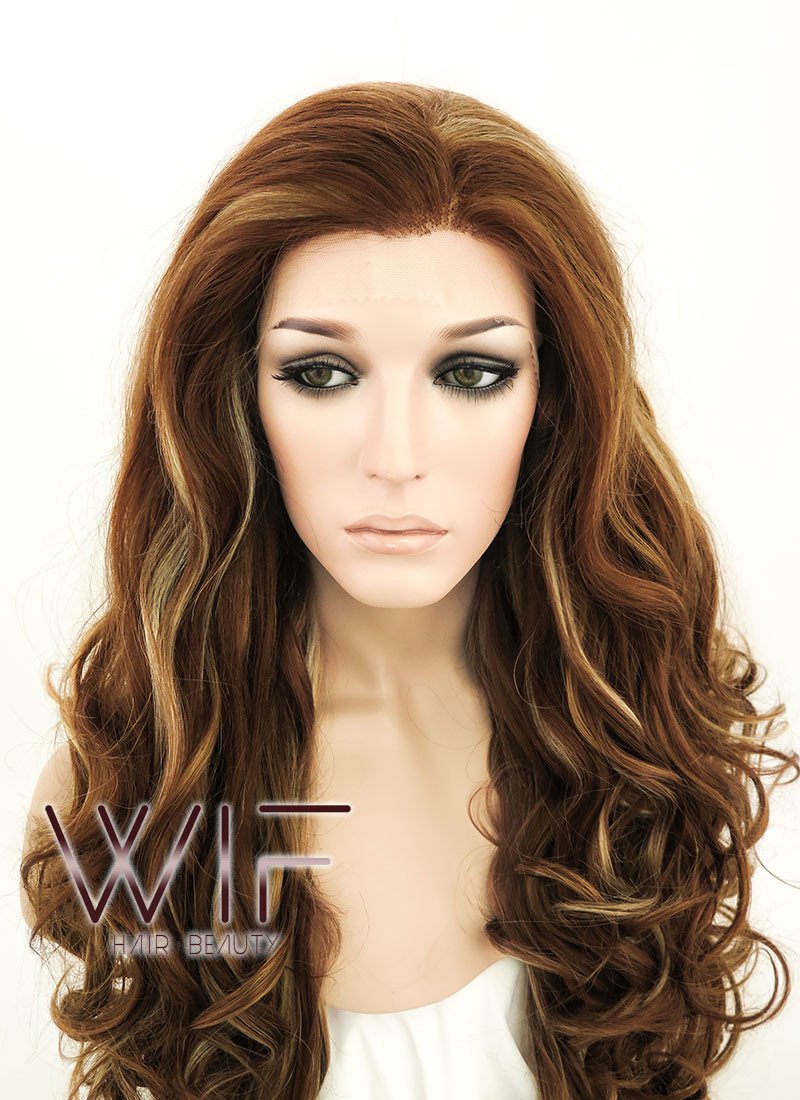 26" Wavy Brown Mixed Blonde Lace Front Synthetic Wig LF083