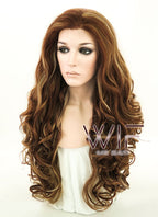 26" Wavy Brown Mixed Blonde Lace Front Synthetic Wig LF083