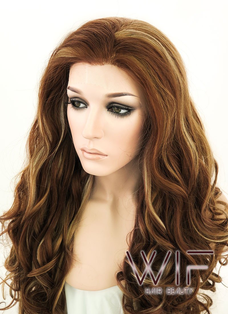 26" Wavy Brown Mixed Blonde Lace Front Synthetic Wig LF083