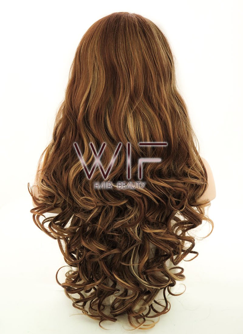 26" Wavy Brown Mixed Blonde Lace Front Synthetic Wig LF083