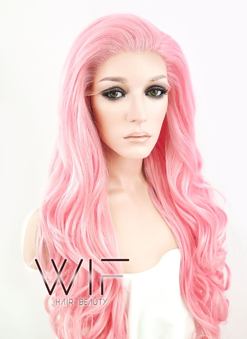26" Wavy Pink Lace Front Synthetic Wig LF084