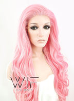 26" Wavy Pink Lace Front Synthetic Wig LF084