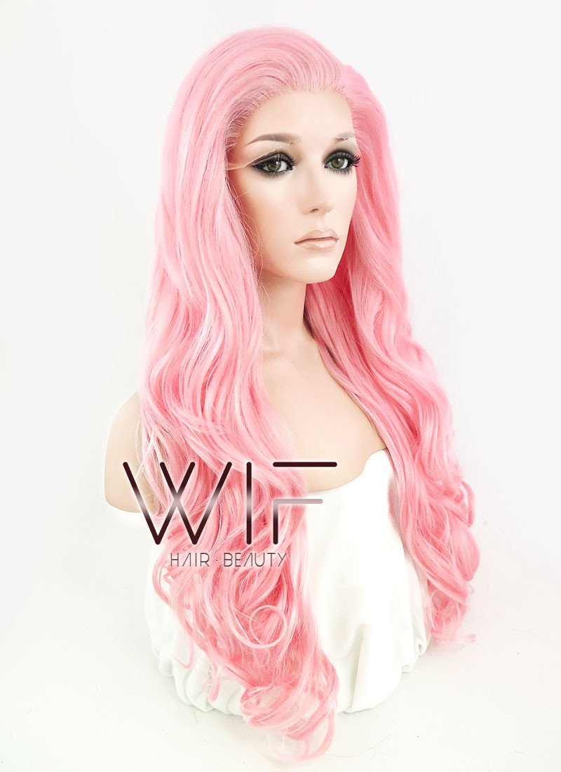 26" Wavy Pink Lace Front Synthetic Wig LF084