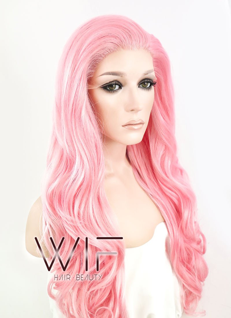 26" Wavy Pink Lace Front Synthetic Wig LF084