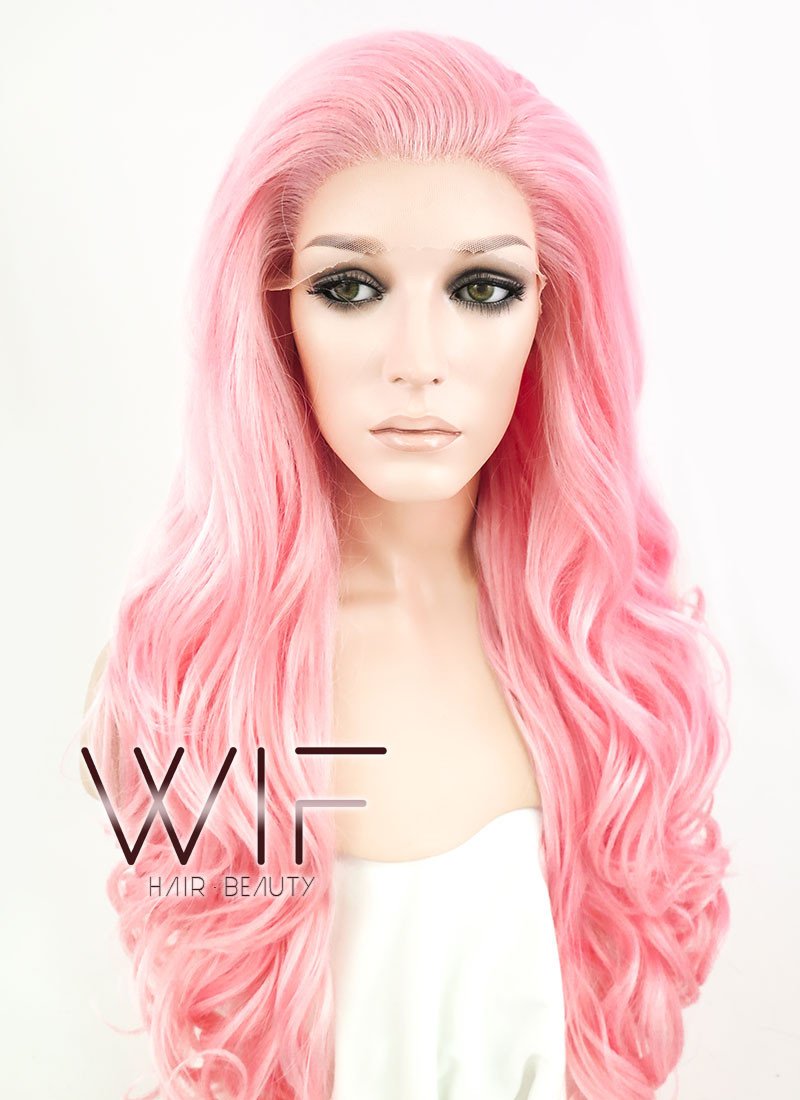 26" Wavy Pink Lace Front Synthetic Wig LF084