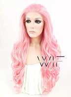 26" Wavy Pink Lace Front Synthetic Wig LF084