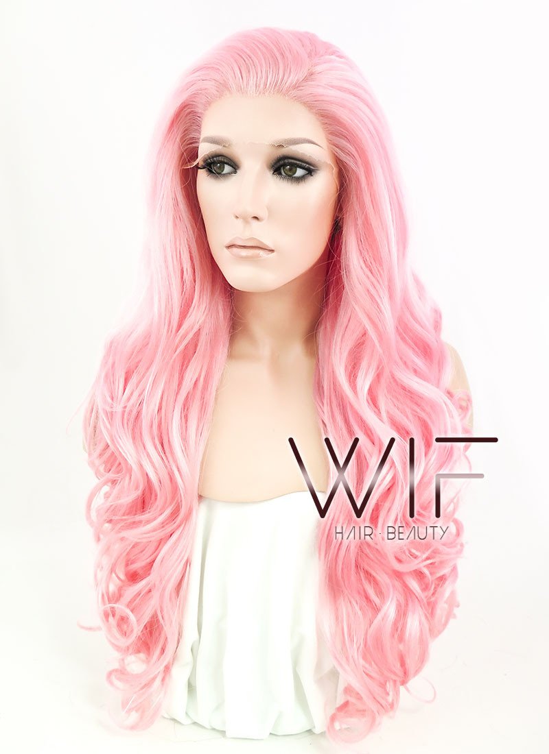 26" Wavy Pink Lace Front Synthetic Wig LF084