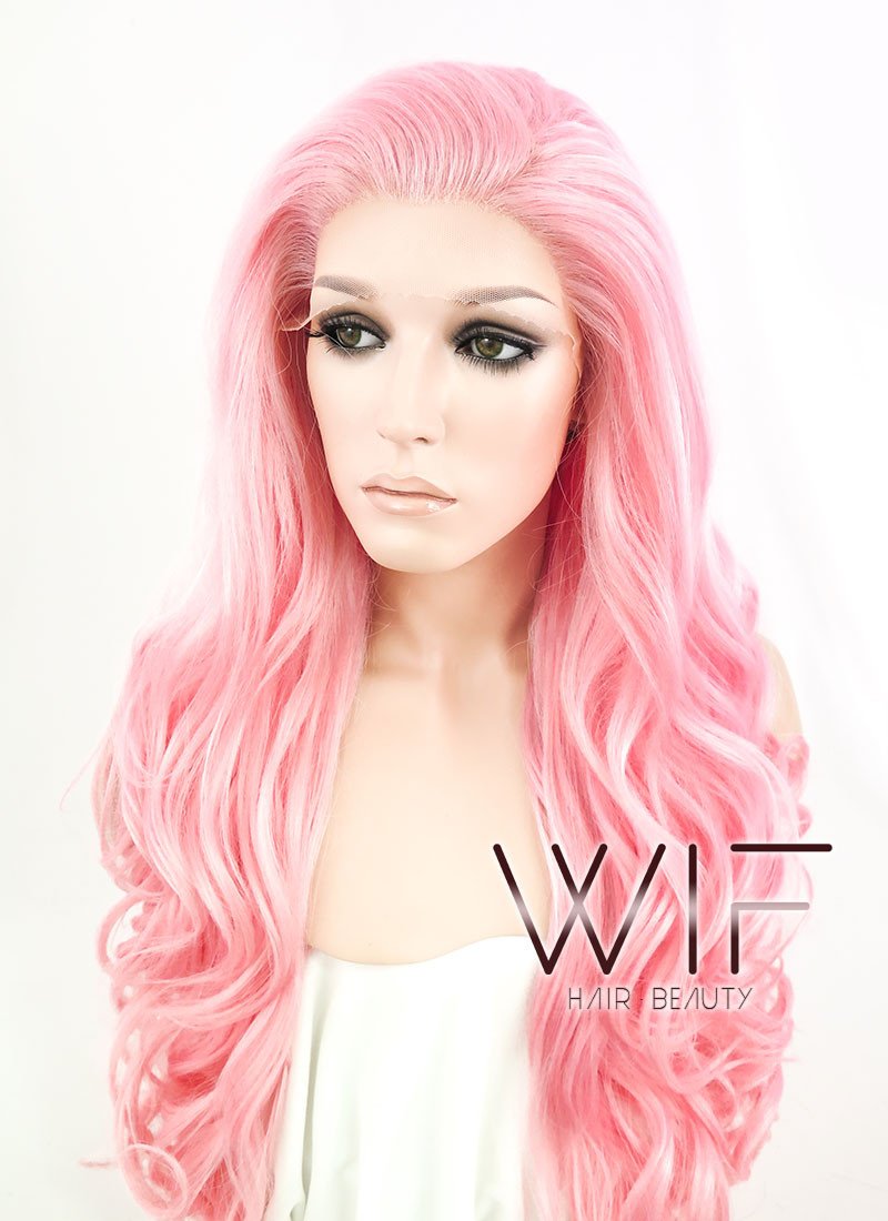 26" Wavy Pink Lace Front Synthetic Wig LF084