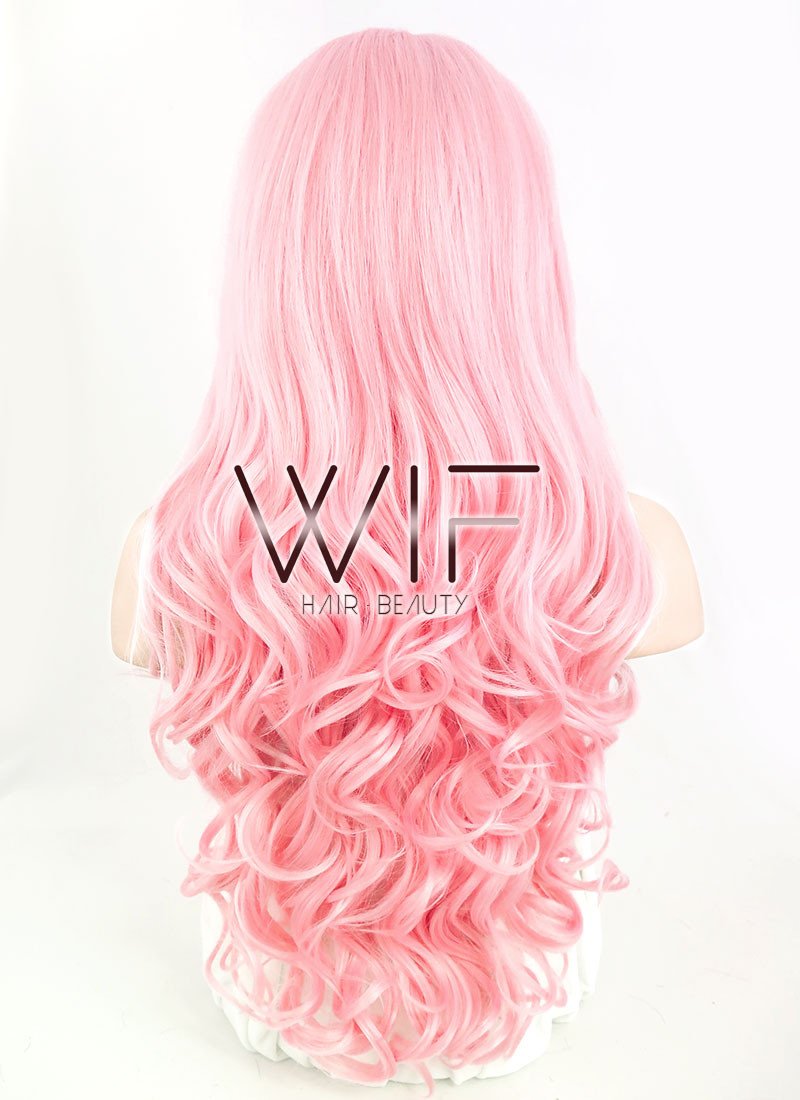 26" Wavy Pink Lace Front Synthetic Wig LF084