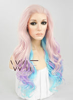 26" Wavy Pink Purple Blue Mixed Lace Front Synthetic Wig LF091
