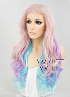 26" Wavy Pink Purple Blue Mixed Lace Front Synthetic Wig LF091
