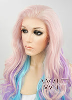 26" Wavy Pink Purple Blue Mixed Lace Front Synthetic Wig LF091