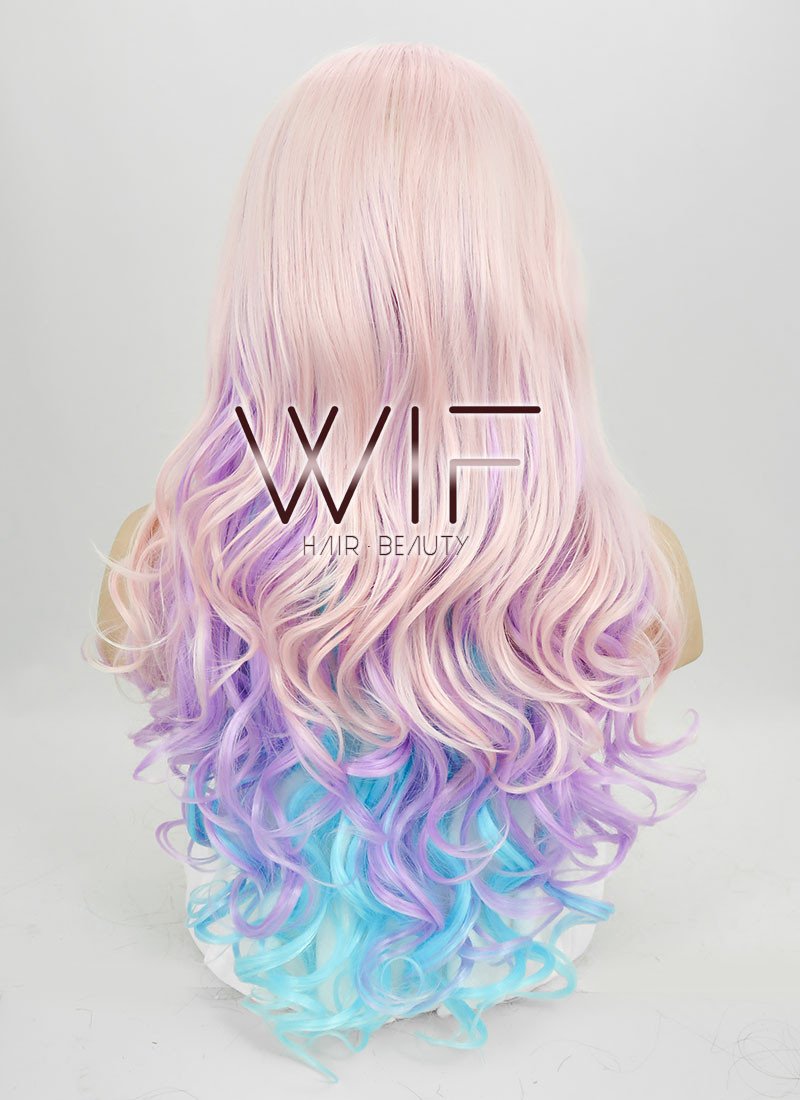 26" Wavy Pink Purple Blue Mixed Lace Front Synthetic Wig LF091