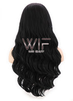 24" Long Curly Jet Black Lace Front Synthetic Hair Wig LF094