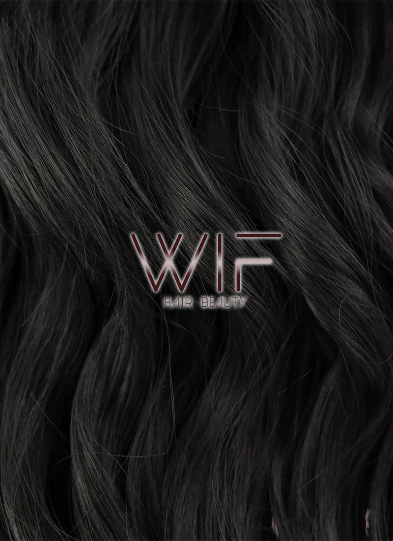 24" Long Curly Jet Black Lace Front Synthetic Hair Wig LF094