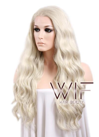 Long Curly Wavy 24" Light Ash Blonde Lace Front Synthetic Fashion Wig