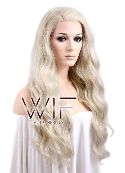 Long Curly Wavy 24" Light Ash Blonde Lace Front Synthetic Fashion Wig