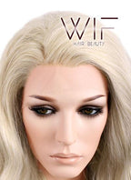 Long Curly Wavy 24" Light Ash Blonde Lace Front Synthetic Fashion Wig