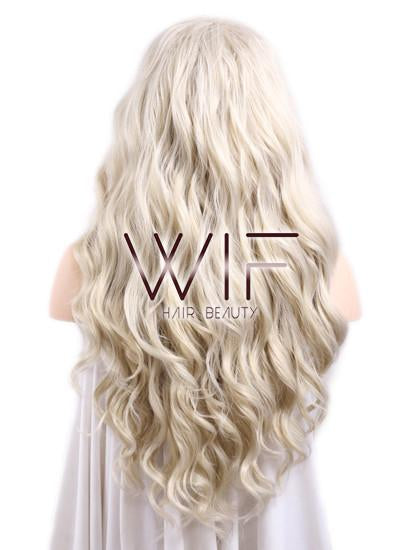 Long Curly Wavy 24" Light Ash Blonde Lace Front Synthetic Fashion Wig