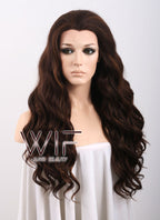 Long Curly Wavy 24" Two Tone Brown Lace Front Synthetic Fashion Wig