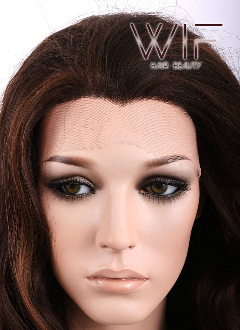 Long Curly Wavy 24" Two Tone Brown Lace Front Synthetic Fashion Wig