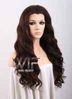Long Curly Wavy 24" Two Tone Brown Lace Front Synthetic Fashion Wig