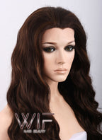 Long Curly Wavy 24" Two Tone Brown Lace Front Synthetic Fashion Wig