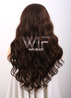 Long Curly Wavy 24" Two Tone Brown Lace Front Synthetic Fashion Wig