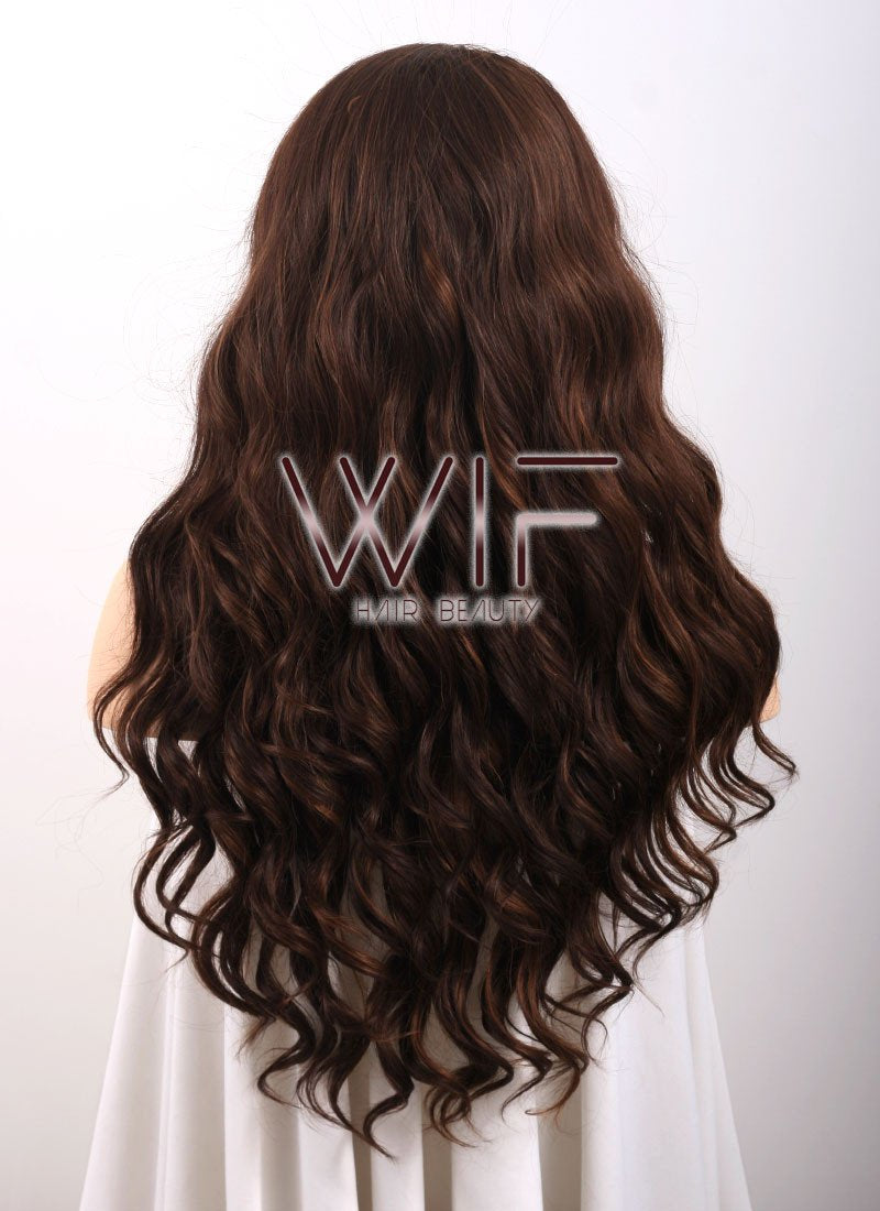 Long Curly Wavy 24" Two Tone Brown Lace Front Synthetic Fashion Wig