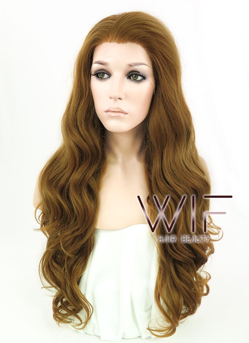 24" Wavy Golden Brown Lace Front Synthetic Wig LF109